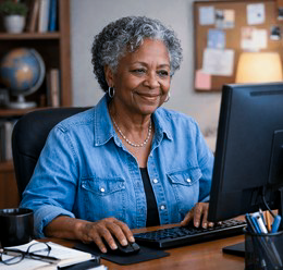 black woman in front of computer - near u and me
